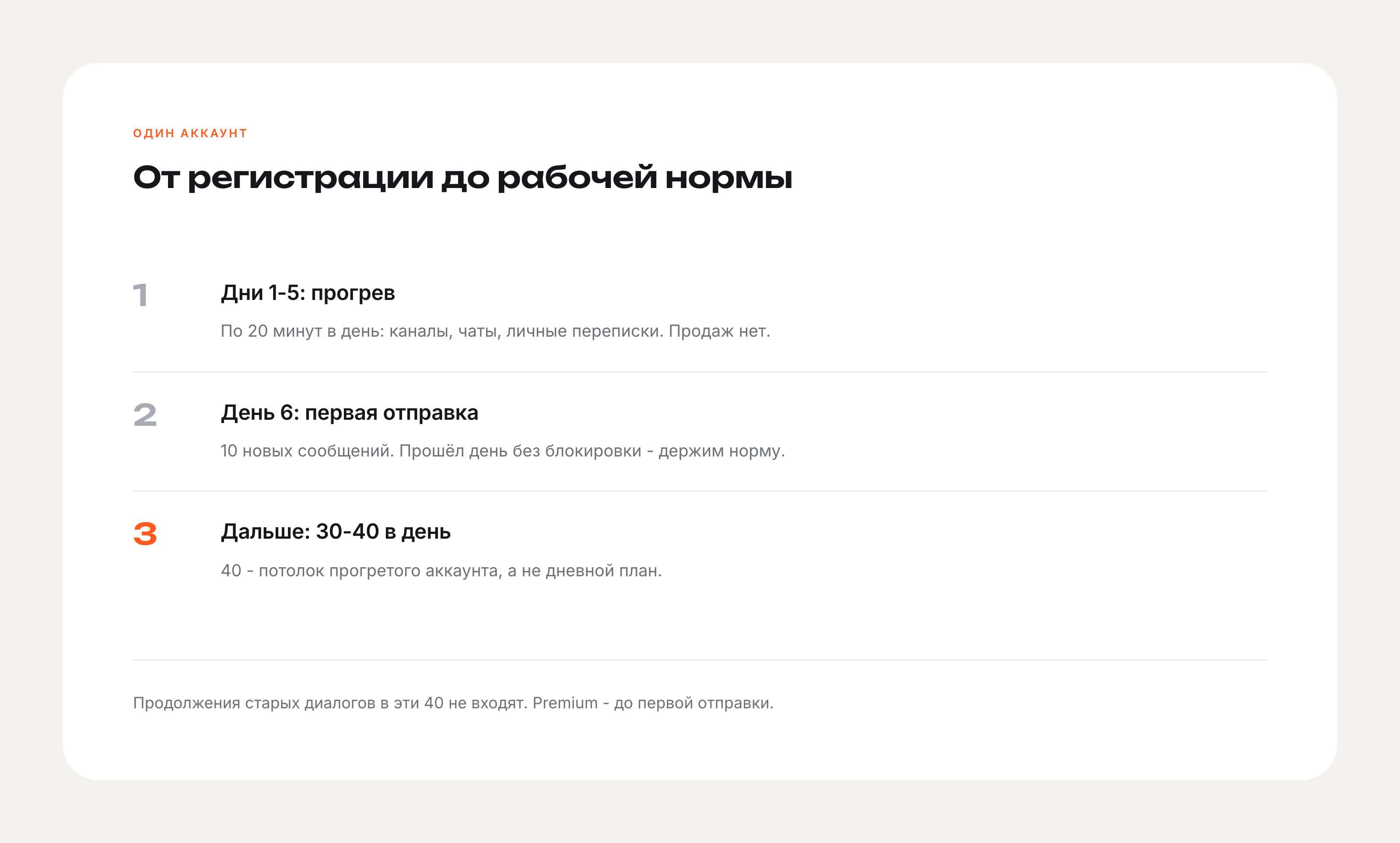 Прогрев аккаунта и рабочая норма